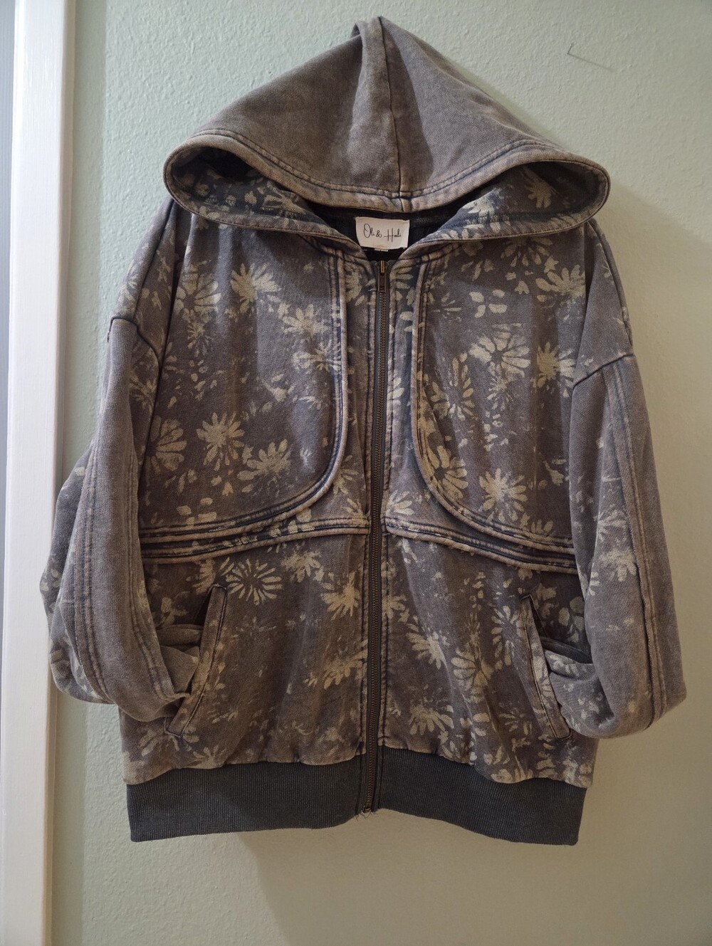 Oli & Hali Floral Bleach Dyed Zip Up Hoody